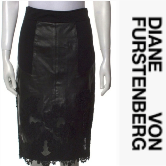 Diane von Furstenberg Pencil Skirt with Leather & Lace
